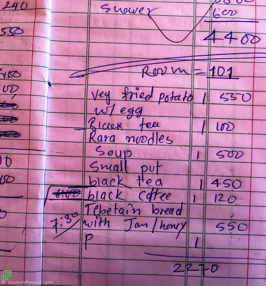The prices for the one night staying in Namaste Lodge, Dole. (A lot of Lodges named Namaste)