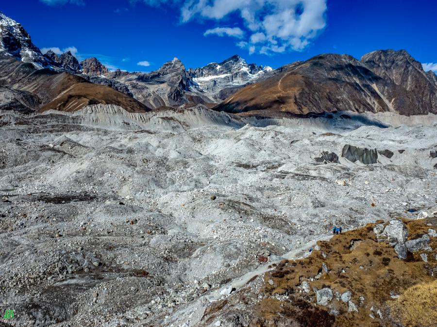 Crossing the Ngozumpa Glacier to Gokyo